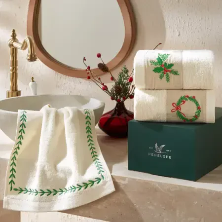 Yılbaşı Temalı %100 Pamuk 3'lü Kutulu Havlu Seti - Merry Box - 1