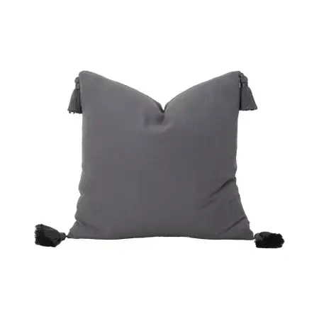 Nora Püsküllü Kırlent Kılıfı 50x50 cm Koyu Gri - 1
