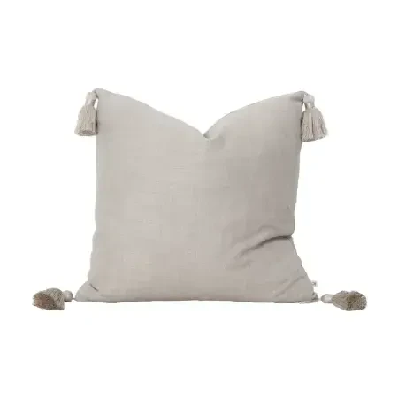 Nora Püsküllü Kırlent Kılıfı 50x50 cm Koyu Naturel - 1
