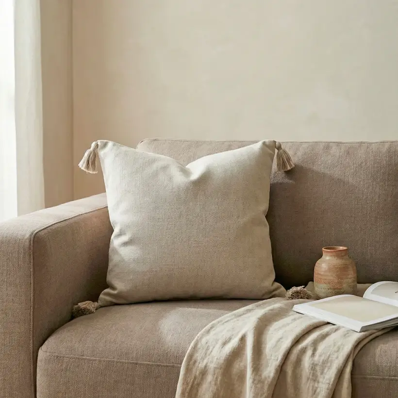 Nora Püsküllü Kırlent Kılıfı 50x50 cm Koyu Naturel - Penelope