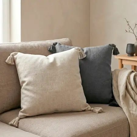 Nora Püsküllü Kırlent Kılıfı 50x50 cm Koyu Naturel - 3