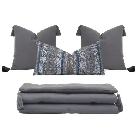 Nora Püsküllü Yatak Üzeri Runner 70x220 cm Koyu Gri - PENELOPE