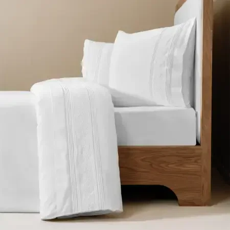 %100 Pamuk 200 TC Nevresim Takımı 200x220 cm Beyaz - Vera Serisi - 1