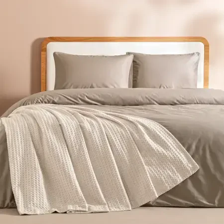 %100 Pamuk Çift Kişilik Pike 220x240 cm Taş - Lia Serisi - 1