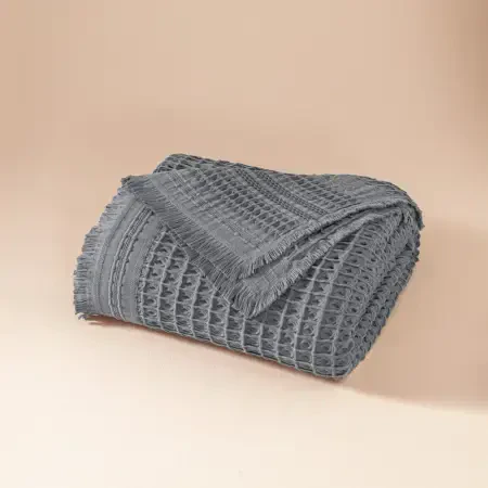 %100 Pamuk Dokuma Yatak Örtüsü 240x250 cm Antrasit - Belinda Serisi - 5