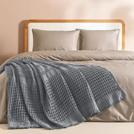 %100 Pamuk Dokuma Yatak Örtüsü 240x250 cm Antrasit - Belinda Serisi - 1