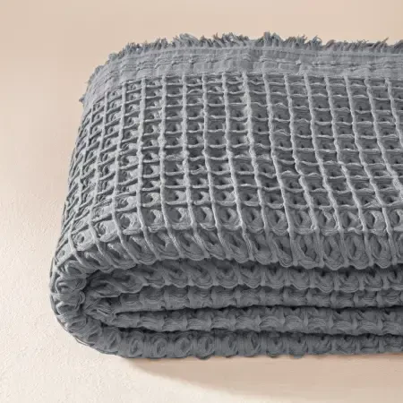 %100 Pamuk Dokuma Yatak Örtüsü 240x250 cm Antrasit - Belinda Serisi - 4