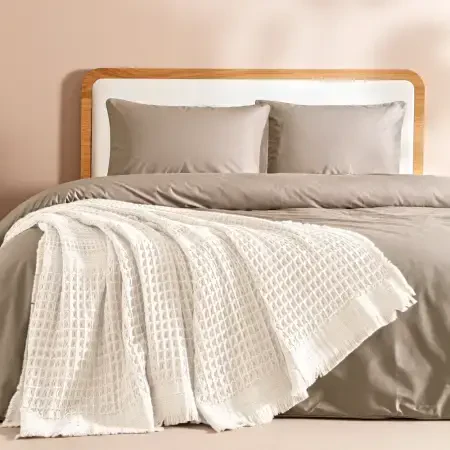 %100 Pamuk Dokuma Yatak Örtüsü 240x250 cm Beyaz - Belinda Serisi - 1