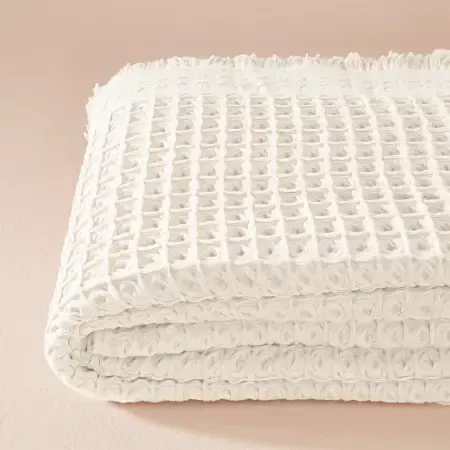 %100 Pamuk Dokuma Yatak Örtüsü 240x250 cm Beyaz - Belinda Serisi - 4