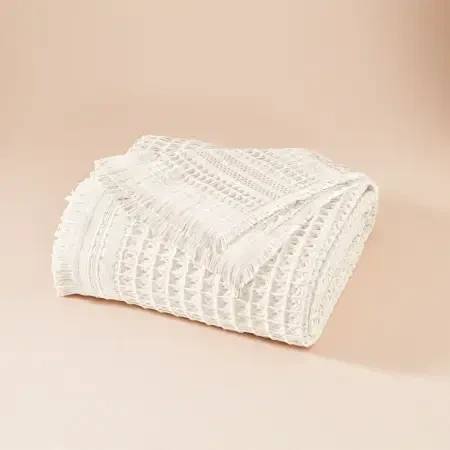 %100 Pamuk Dokuma Yatak Örtüsü 240x250 cm Beyaz - Belinda Serisi - 5