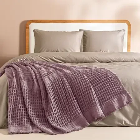 %100 Pamuk Dokuma Yatak Örtüsü 240x250 cm Mürdüm - Belinda Serisi - 1