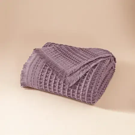 %100 Pamuk Dokuma Yatak Örtüsü 240x250 cm Mürdüm - Belinda Serisi - 5