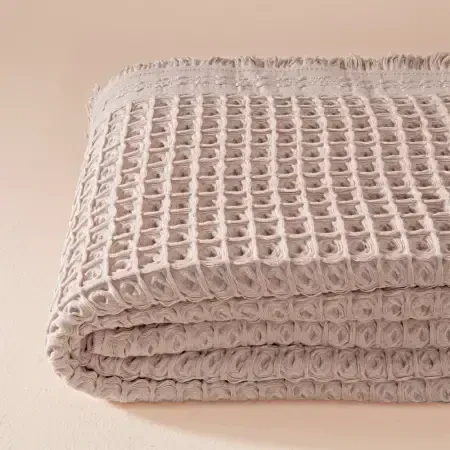 %100 Pamuk Dokuma Yatak Örtüsü 240x250 cm Pudra - Belinda Serisi - 4