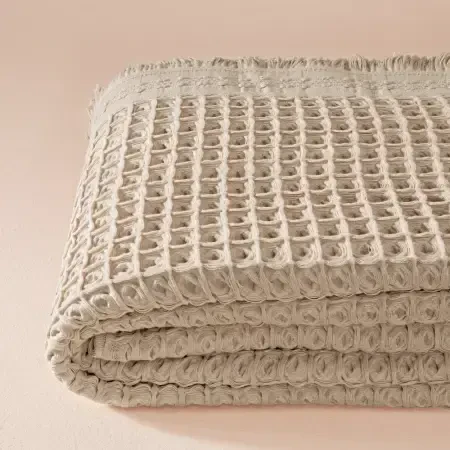 %100 Pamuk Dokuma Yatak Örtüsü 240x250 cm Taş - Belinda Serisi - 4