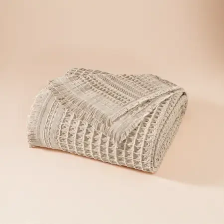 %100 Pamuk Dokuma Yatak Örtüsü 240x250 cm Taş - Belinda Serisi - 5