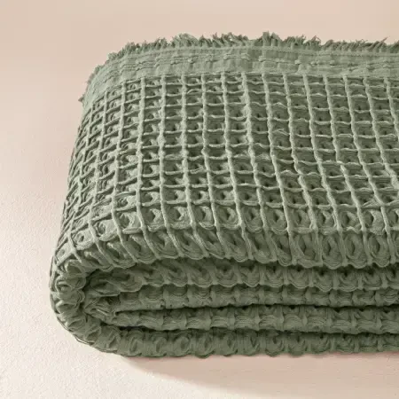 %100 Pamuk Dokuma Yatak Örtüsü 240x250 cm Yeşil - Belinda Serisi - 4