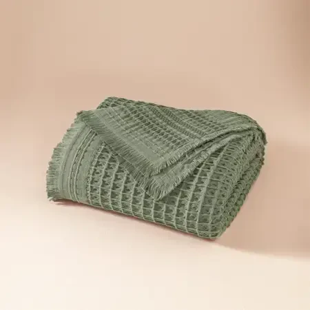 %100 Pamuk Dokuma Yatak Örtüsü 240x250 cm Yeşil - Belinda Serisi - 5