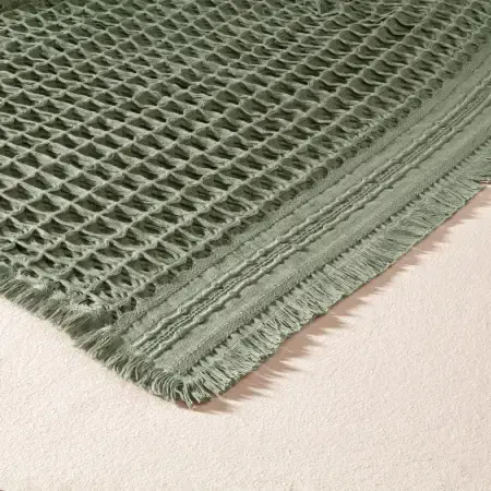 %100 Pamuk Dokuma Yatak Örtüsü 240x250 cm Yeşil - Belinda Serisi - 3