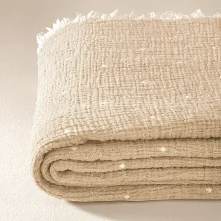 %100 Pamuk Müslin Yatak Örtüsü Tek Kişilik 160x240 cm Bej - Glen Serisi - 4