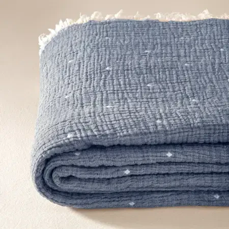 %100 Pamuk Müslin Yatak Örtüsü 160x240 cm Mavi - Glen Serisi - 4