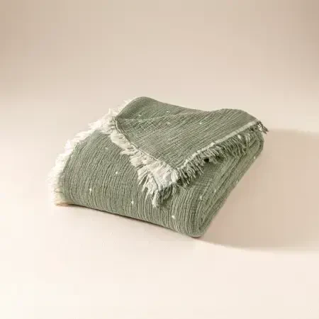 %100 Pamuk Müslin Yatak Örtüsü 160x240 cm Yeşil - Glen Serisi - 5