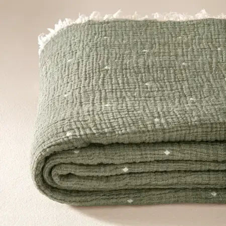 %100 Pamuk Müslin Yatak Örtüsü 160x240 cm Yeşil - Glen Serisi - 4