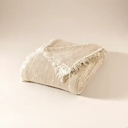 %100 Pamuk Müslin Yatak Örtüsü 220x240 cm Bej - Glen Serisi - 5