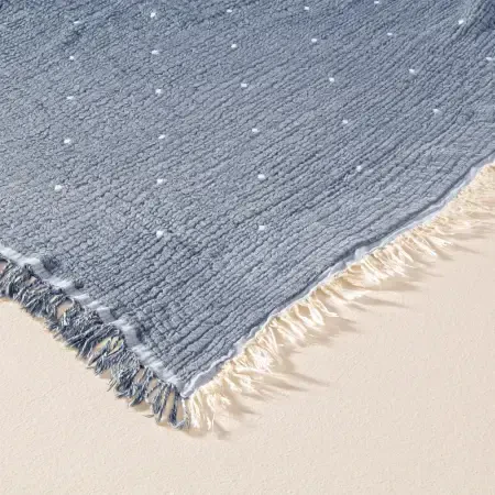 %100 Pamuk Müslin Yatak Örtüsü 220x240 cm Mavi - Glen Serisi - 3