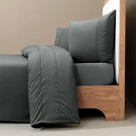 %100 Pamuk Percale Nevresim Seti 260x240 cm Antrasit - Juana Serisi - 1