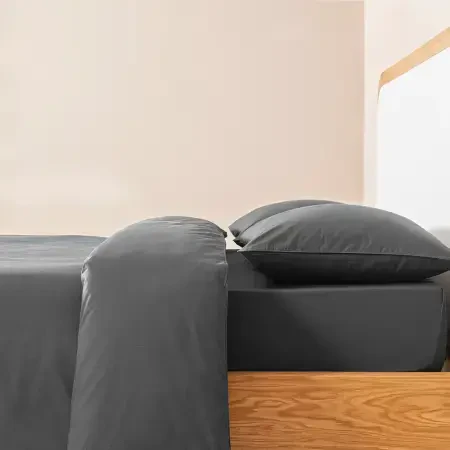 %100 Pamuk Percale Nevresim Seti 260x240 cm Antrasit - Pure Serisi - 7