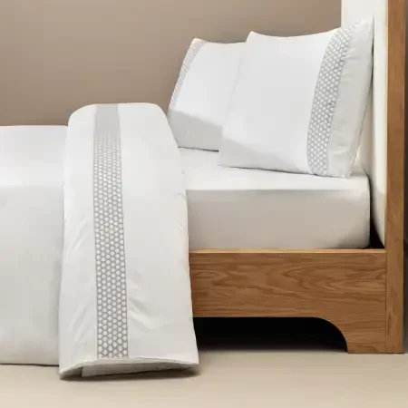 %100 Pamuk Saten Kumaş Nevresim Seti 200x220 cm Beyaz Mavi - Regina Serisi - 1