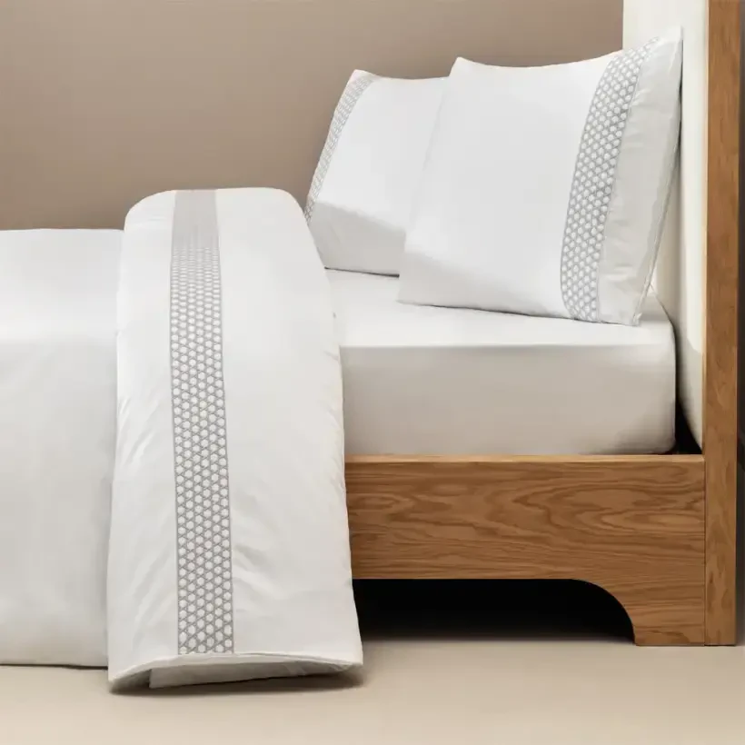 %100 Pamuk Saten Kumaş Nevresim Seti 200x220 cm Beyaz Mavi - Regina Serisi - PENELOPE