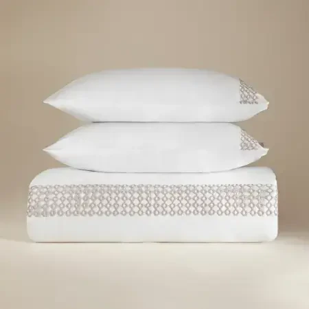 %100 Pamuk Saten Kumaş Nevresim Seti 200x220 cm Beyaz Taş - Manuela Serisi - 5