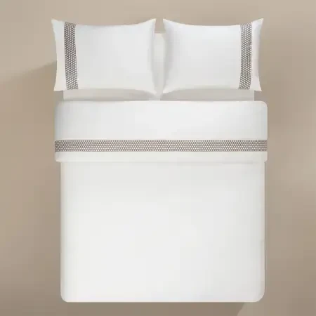 %100 Pamuk Saten Kumaş Nevresim Seti 200x220 cm Beyaz Taş - Regina Serisi - PENELOPE (1)