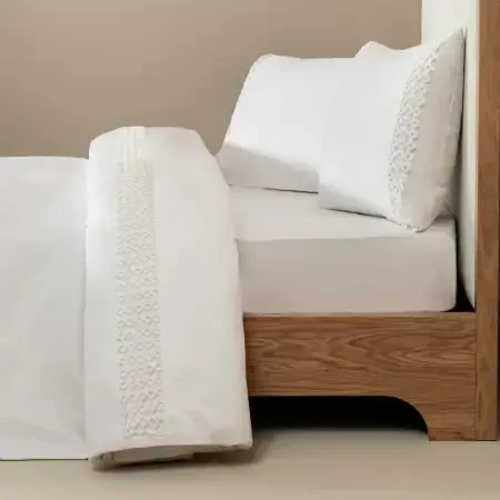 %100 Pamuk Saten Kumaş Nevresim Seti 240x220 cm Beyaz - Manuela Serisi - 1