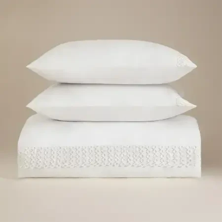 %100 Pamuk Saten Kumaş Nevresim Seti 240x220 cm Beyaz - Manuela Serisi - 5