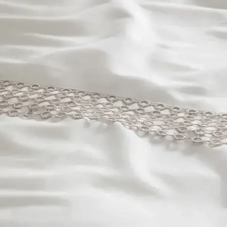 %100 Pamuk Saten Kumaş Nevresim Seti 240x220 cm Beyaz Taş - Manuela Serisi - 4