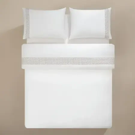 %100 Pamuk Saten Kumaş Nevresim Seti 240x220 cm Beyaz Taş - Manuela Serisi - PENELOPE (1)