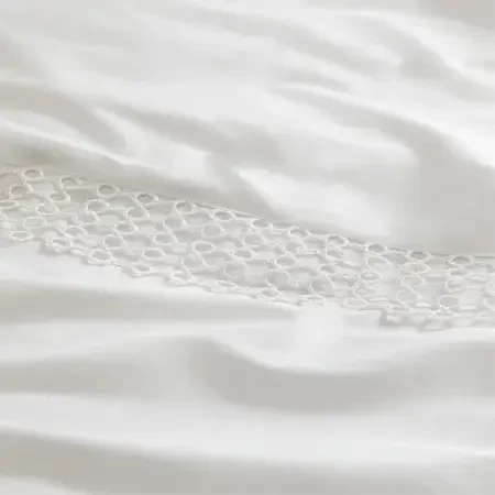 %100 Pamuk Saten Kumaş Nevresim Seti 260x240 cm Beyaz - Manuela Serisi - 4