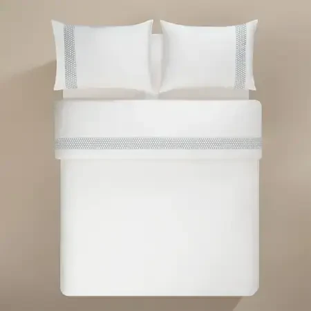 %100 Pamuk Saten Kumaş Nevresim Seti 260x240 cm Beyaz Mavi - Regina Serisi - PENELOPE (1)