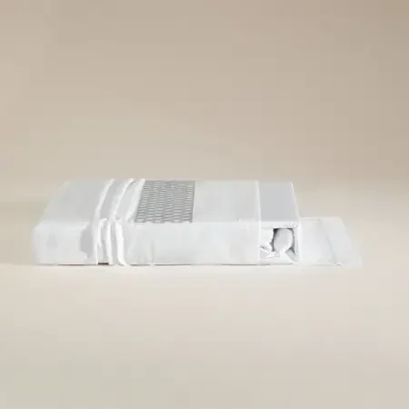 %100 Pamuk Saten Kumaş Nevresim Seti 260x240 cm Beyaz Mavi - Regina Serisi - 7