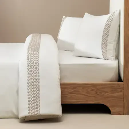 %100 Pamuk Saten Kumaş Nevresim Seti 260x240 cm Beyaz Taş - Manuela Serisi - 1