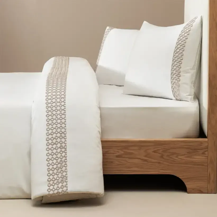 %100 Pamuk Saten Kumaş Nevresim Seti 260x240 cm Beyaz Taş - Manuela Serisi - PENELOPE