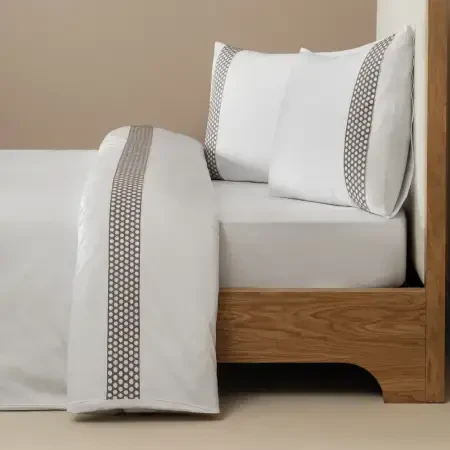 %100 Pamuk Saten Kumaş Nevresim Seti 260x240 cm Beyaz Taş - Regina Serisi - 1