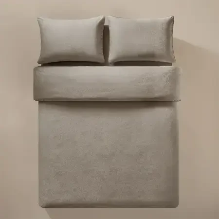 %100 Pamuk Saten Nevresim Seti 240x220 cm Taş - Plume Serisi - Penelope (1)