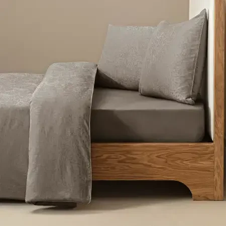 %100 Pamuk Saten Nevresim Seti 240x220 cm Taş - Plume Serisi - 1