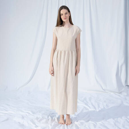 %100 Keten Elbise Ekru L-XL - Serli Keçoğlu Koleksiyonu - 1