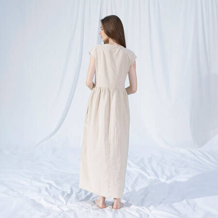 %100 Keten Elbise Ekru L-XL - Serli Keçoğlu Koleksiyonu - 3