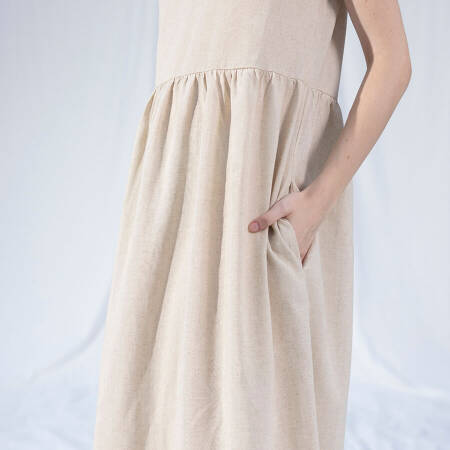 %100 Keten Elbise Ekru L-XL - Serli Keçoğlu Koleksiyonu - 5