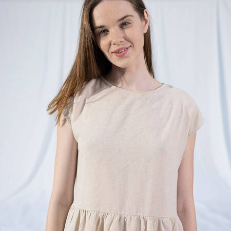 %100 Keten Elbise Ekru L-XL - Serli Keçoğlu Koleksiyonu - 6